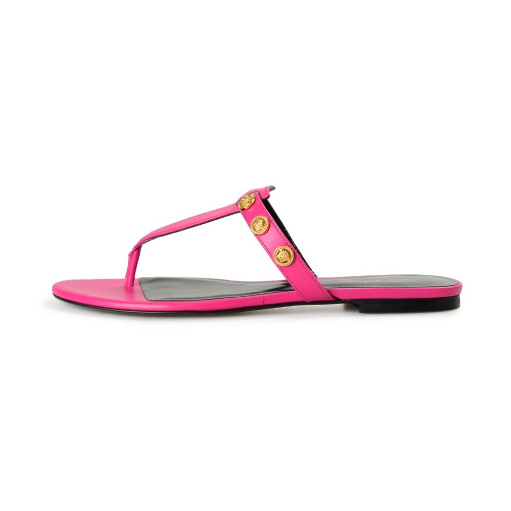 Versace Women's Orchid Metal Medusa Studs Sandals Flip Flop Shoes - Picture 2 of 8